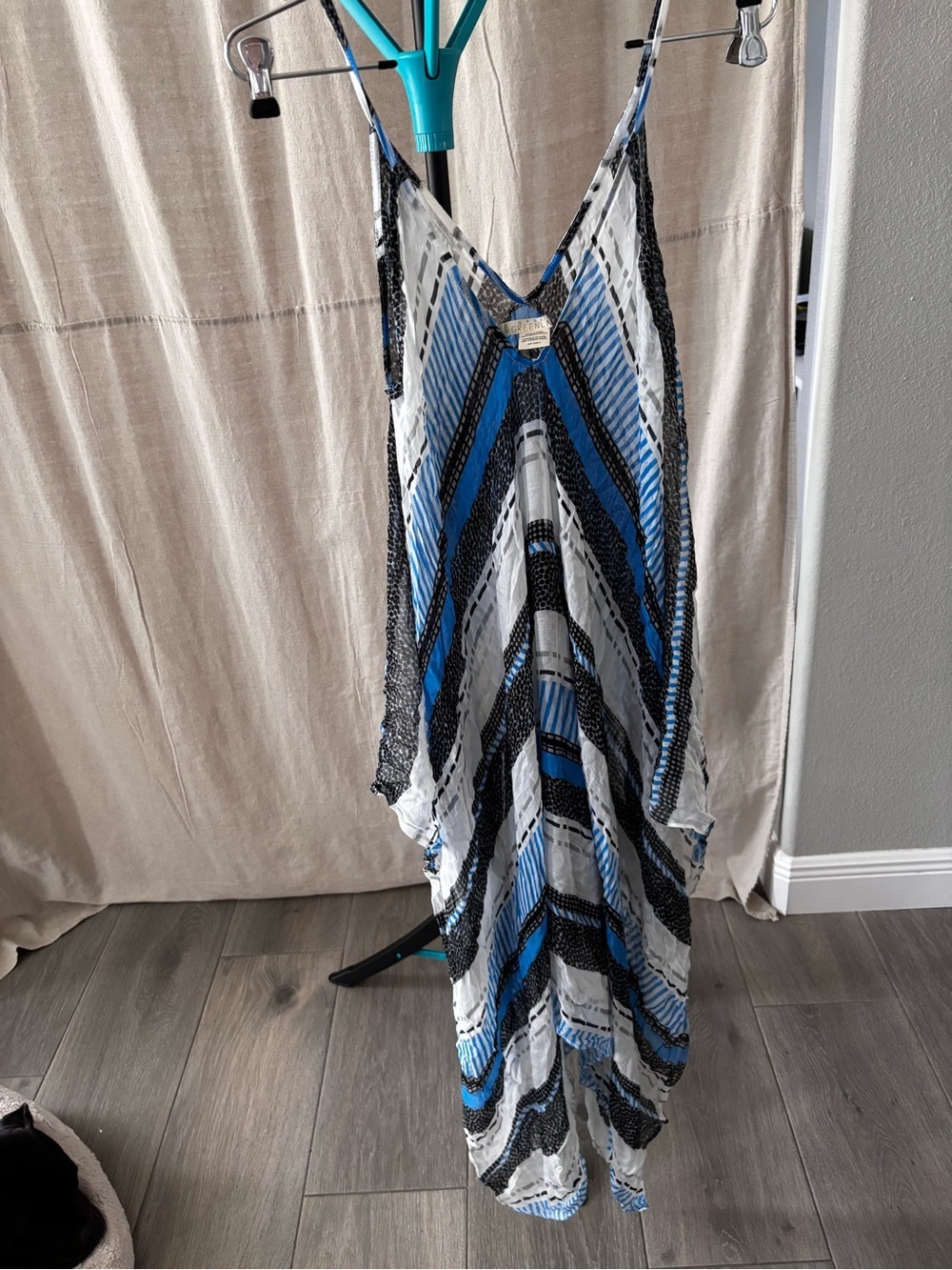 Quagga Blue & White Striped V-Neck Swim Coverup Dress